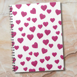 Trendy Valentine Pink Glitter Hearts on White Notizblock