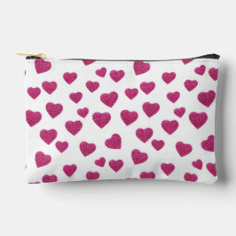 Trendy Valentine Pink Glitter Hearts on White Zubehörtasche