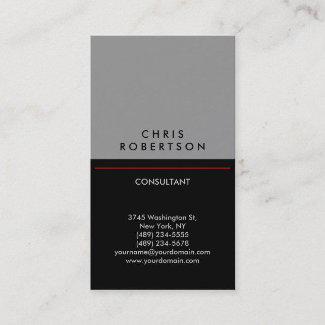 Trendy Vertical Gray Black Red Business Card Visitenkarte (Vorderseite)