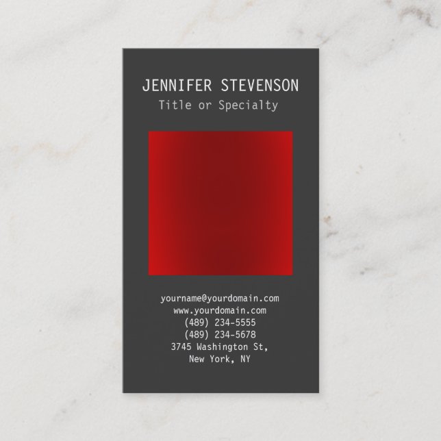 Trendy Vertical Gray Schlicht Red Business Card Visitenkarte (Vorderseite)