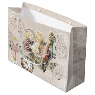 Trendy Vintag franz. Journal de paris Rustic Große Geschenktüte
