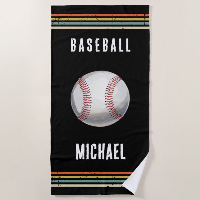  Trendy Vintage Personalized baseball Black        Strandtuch (Vorderseite)