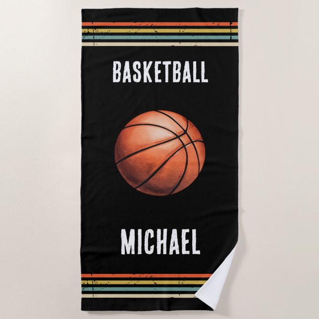Trendy Vintage Personalized Basketball Black       Strandtuch (Vorderseite)