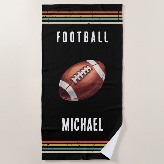 Trendy Vintage Personalized Football Ball Black  Strandtuch (Vorderseite)