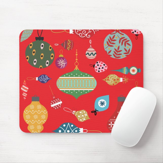 Trendy Vintage Weihnachtsschmuck Roter Hintergrund Mousepad (Mit Mouse)