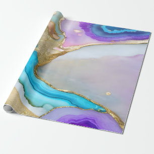 Trendy Violet Blue Gold Marmor Granit Stone Geschenkpapier