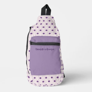 Trendy Violet Ihr Name Streifen & Blüten Crossbody Bag