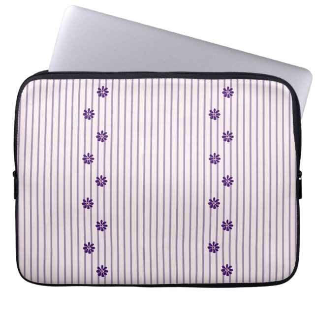 Trendy Violet Streifen und Lila Blume Laptopschutzhülle (Vorderseite)