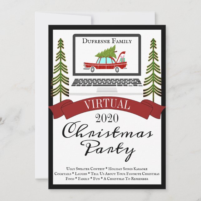 Trendy Virtual Christmas Party Einladung (Vorderseite)