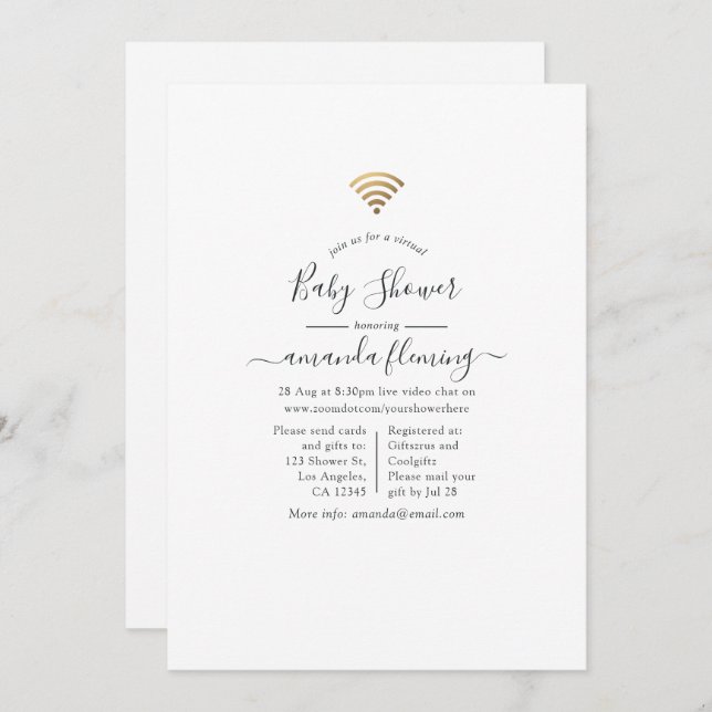 Trendy Virtual Shower Einladung (Vorne/Hinten)