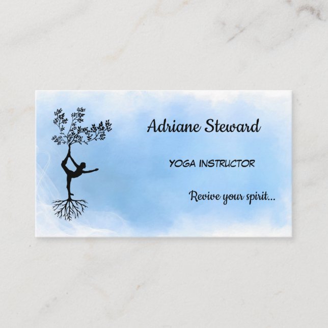 Trendy Watercolor Blue Silhouette Yoga Instructor Visitenkarte (Vorderseite)