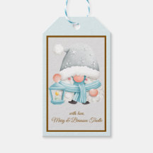 Trendy Watercolor Blue und Silver Christmas Gnome