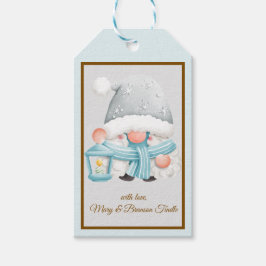 Trendy Watercolor Blue und Silver Christmas Gnome Geschenkanhänger