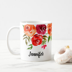 Trendy Watercolor Blume Personalisiert Kaffeetasse