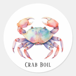 Trendy Watercolor Crab Boil Party Runder Aufkleber