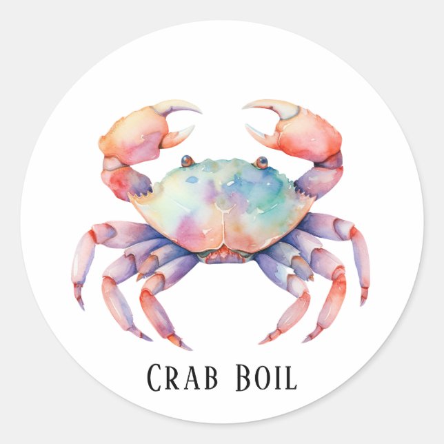 Trendy Watercolor Crab Boil Party Runder Aufkleber (Vorderseite)