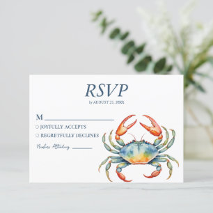 Trendy Watercolor Crab Nautical Beach Wedding RSVP Karte