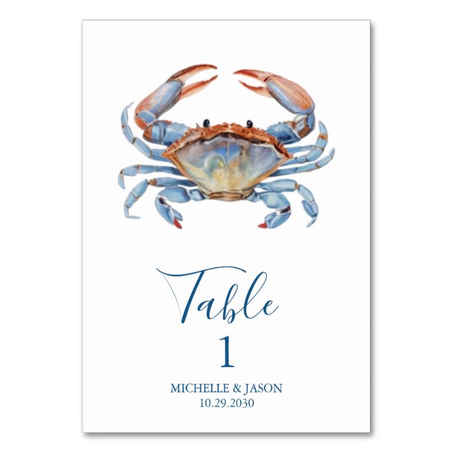 Trendy Watercolor Crab Nautical Tischnummer (Vorderseite)
