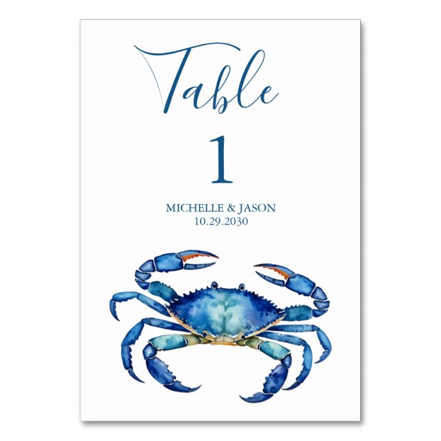 Trendy Watercolor Crab Nautical Tischnummer (Vorderseite)