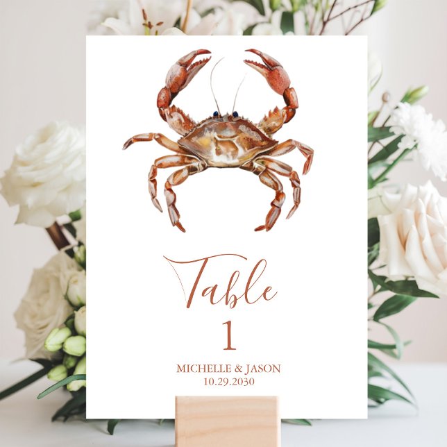 Trendy Watercolor Crab Nautical Tischnummer (Von Creator hochgeladen)