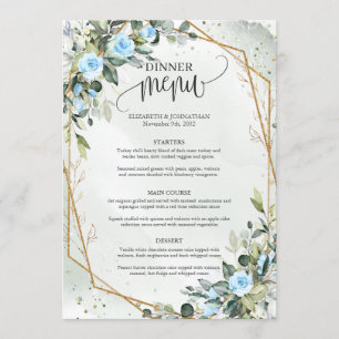 Trendy Watercolor Eisblüten Eukalyptus Gold Menükarte