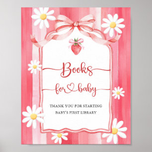 Trendy Watercolor Erdbeerbücher für Babydusche Poster
