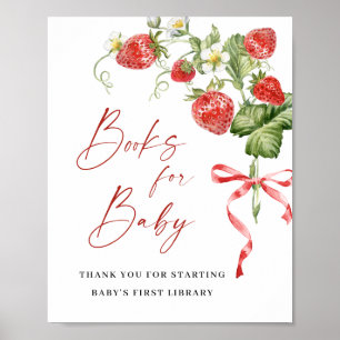 Trendy Watercolor Erdbeerbücher für Babydusche Poster