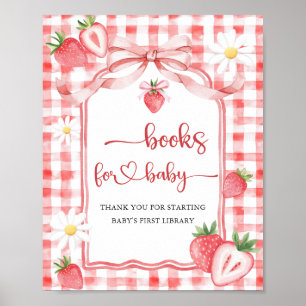 Trendy Watercolor Erdbeerbücher für Babydusche Poster