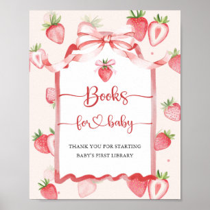 Trendy Watercolor Erdbeerbücher für Babydusche Poster