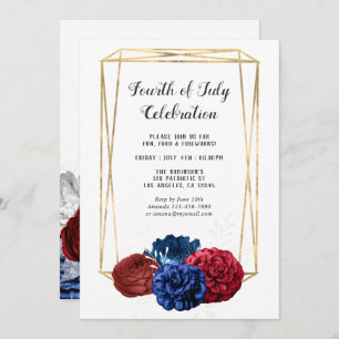 Trendy Watercolor Floral Geometric 4. Juli Party Einladung
