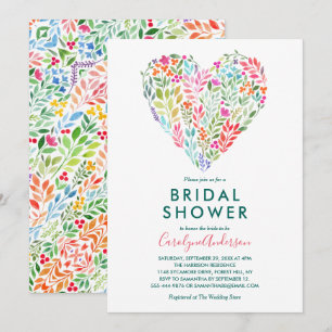 Trendy Watercolor Floral Heart Brautparty Einladung