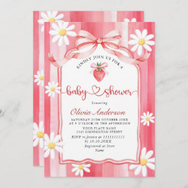 Trendy Watercolor Meadow Strawberry Babydusche Einladung