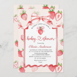 Trendy Watercolor Meadow Strawberry Babydusche Einladung