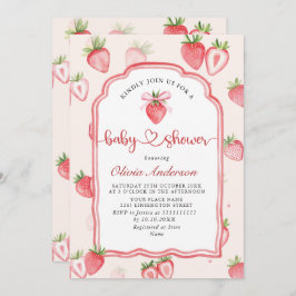 Trendy Watercolor Meadow Strawberry Babydusche Einladung