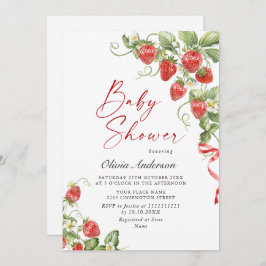 Trendy Watercolor Meadow Strawberry Babydusche Einladung