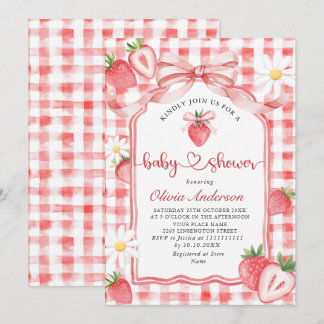 Trendy Watercolor Meadow Strawberry Babydusche Einladung