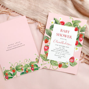 Trendy Watercolor Meadow Strawberry Babydusche Einladung