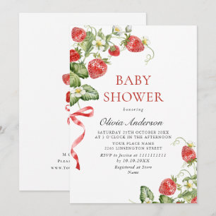 Trendy Watercolor Meadow Strawberry Babydusche Einladung