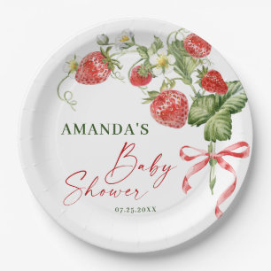 Trendy Watercolor Meadow Strawberry Babydusche Pappteller
