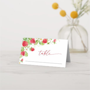 Trendy Watercolor Meadow Strawberry Babydusche Platzkarte