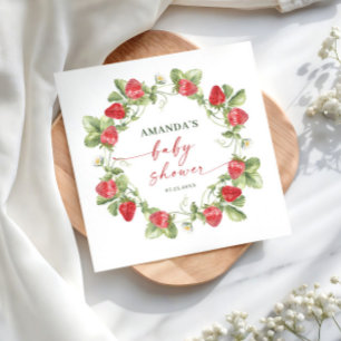 Trendy Watercolor Meadow Strawberry Babydusche Serviette