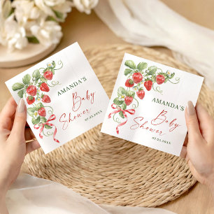Trendy Watercolor Meadow Strawberry Babydusche Serviette