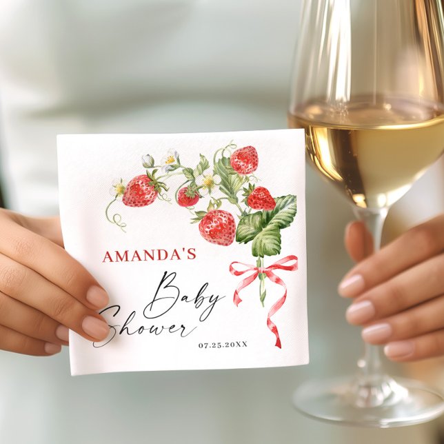 Trendy Watercolor Meadow Strawberry Babydusche Serviette (Von Creator hochgeladen)