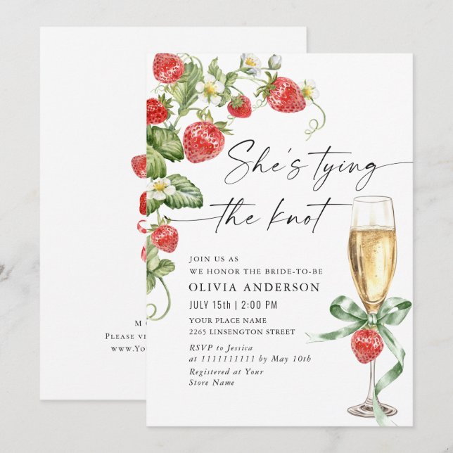 Trendy Watercolor Meadow Strawberry Brautparty Einladung (Vorne/Hinten)