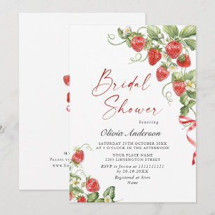 Trendy Watercolor Meadow Strawberry Brautparty Einladung