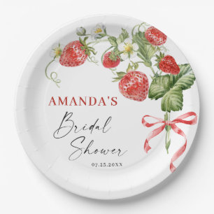 Trendy Watercolor Meadow Strawberry Brautparty Pappteller