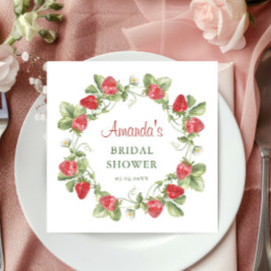 Trendy Watercolor Meadow Strawberry Brautparty Serviette