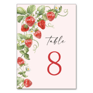Trendy Watercolor Meadow Strawberry Tischnummer