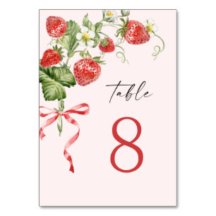Trendy Watercolor Meadow Strawberry Tischnummer