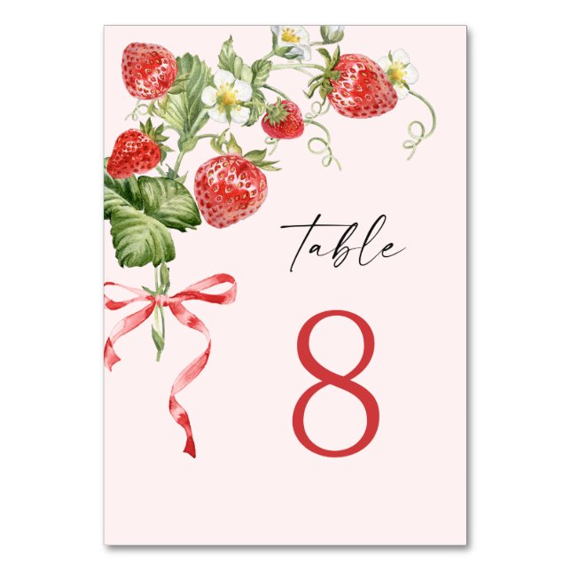 Trendy Watercolor Meadow Strawberry Tischnummer (Vorderseite)